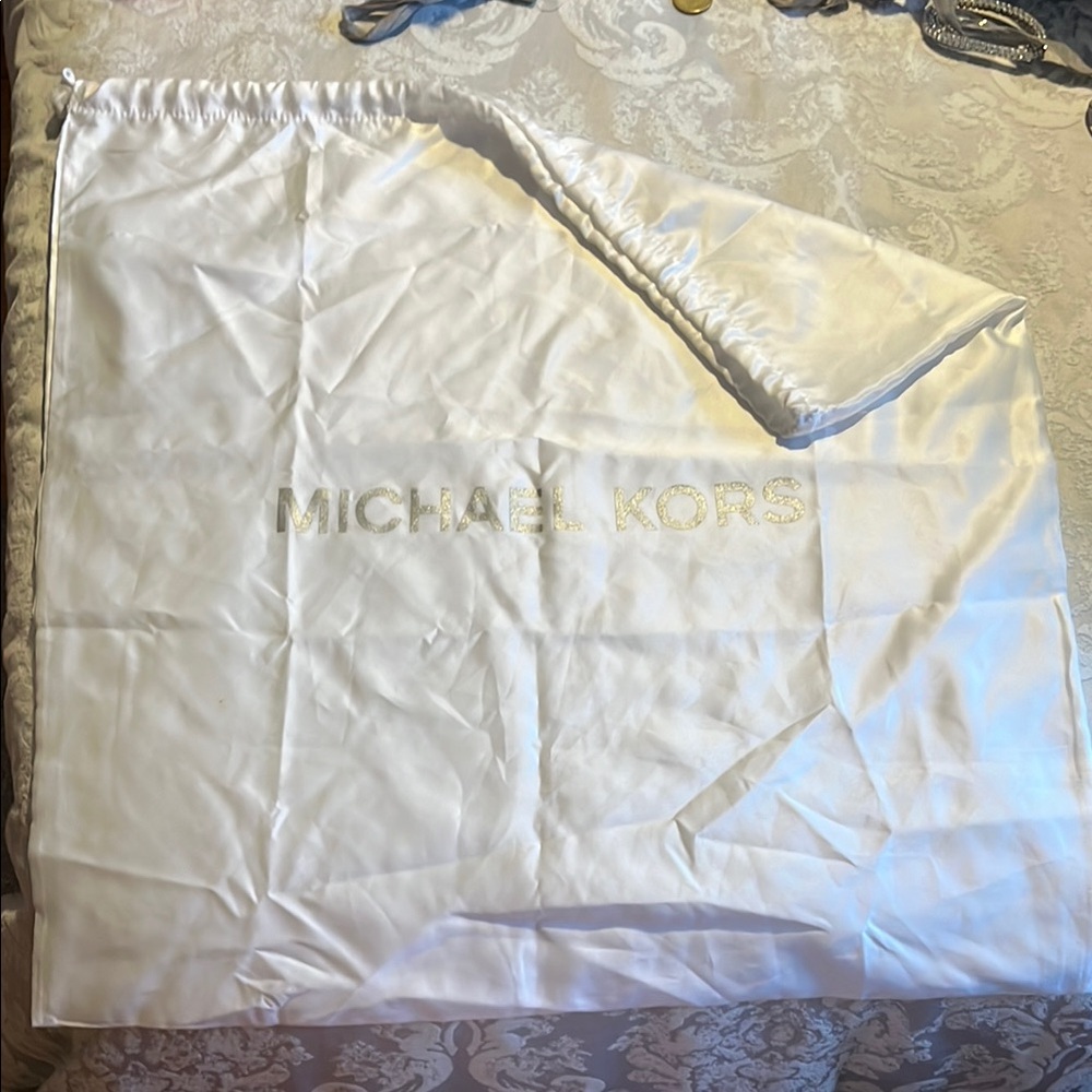 Michael Kors XL White Satin Dust Bag 21x22 Authentic Drawstring Storage